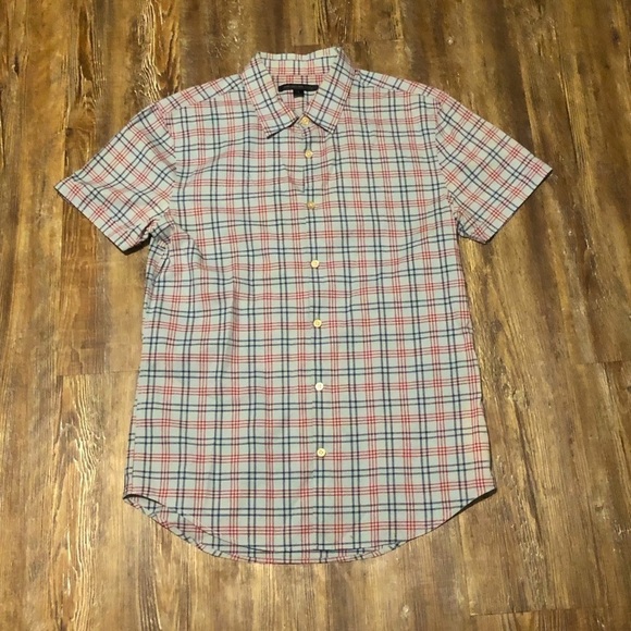John Varvatos Shirt Men's Small Star USA Button Up Plaid Short Sleeve Luxury - Picture 1 of 5